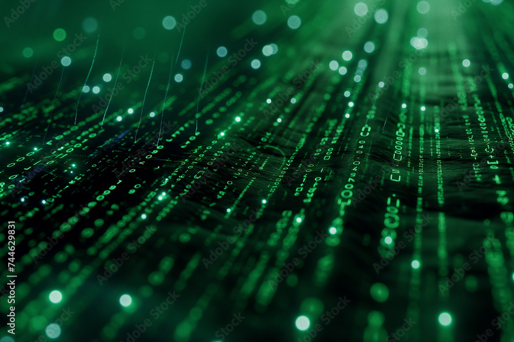 Abstract green binary matrix code background. Abstract green binary matrix code background.
