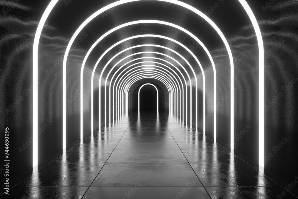 Empty white and black space, neon lights, Futuristic, modern interior, future room style or spaceship, sci-fi, hi-tech, background, 3D rendering. Empty white and black space, neon lights, Futuristic, modern interior, future room style or spaceship, sci-fi, hi-tech, background, 3D rendering.