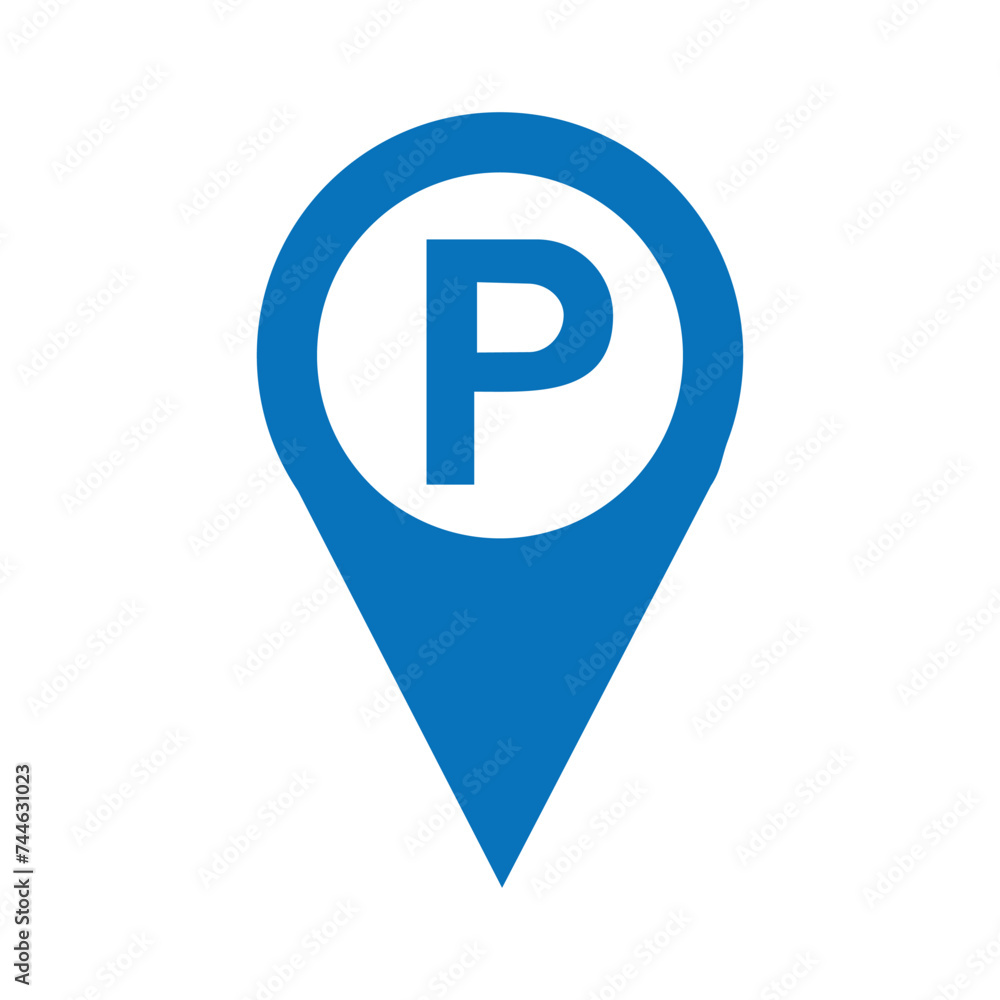 Parking pinpoint blue and white isolated icon. Parking map point sign, vector illustration Parking pinpoint blue and white isolated icon. Parking map point sign, vector illustration