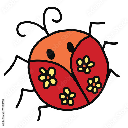 Hand drawn ladybug for animal, cartoon character, comic, mascot, stickers, decoration, decoration, tattoo, social media post, print, banner, fabric print, clothing, nature, garden, logo, icon