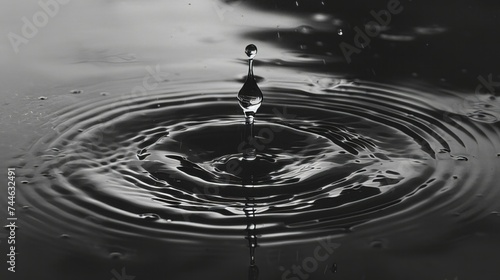  stark, powerful image of a single drop creating ripples in water, symbolizing the impact one individual can have in the realm of public welfare, perfect for inspiring action and change