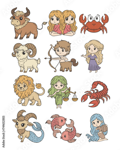 Zodiac Symbol Cartoon Doodle Style Illustration