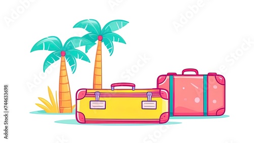 lying suitcase and straw hat on sun room background with copy space. The concept of summer time  vacation  tourism. white background