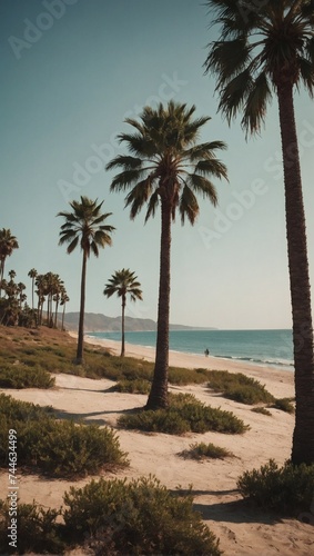 retro-style palm trees in spring on a beach. © xKas