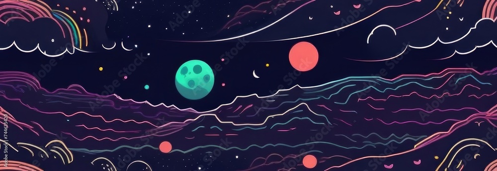 Banner. View of lunar surface, craters, space, planet, Mars. Space background. Illustration. Banner. View of lunar surface, craters, space, planet, Mars. Space background. Illustration.