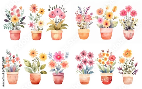 Wallpaper Mural watercolor painting style illustration of cute boho flower pot plants collection set isolated on white background, Generative Ai Torontodigital.ca