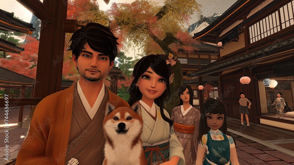 Family with children in the metaverse