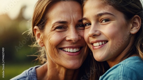 a woman and her daughter are smiling in the sun