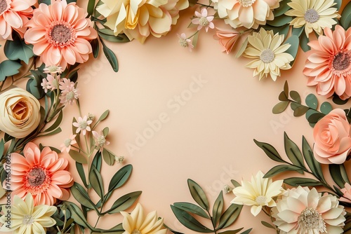spring theme papercut floral frame in pastel colors