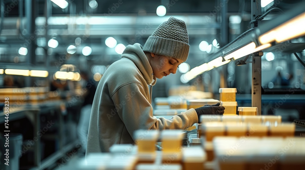 A person packing a product in an industrial setting. Generative AI. A person packing a product in an industrial setting. Generative AI.