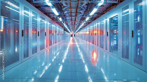 The advancements in Energy Efficiency and Sustainability within a server room. Generative AI.