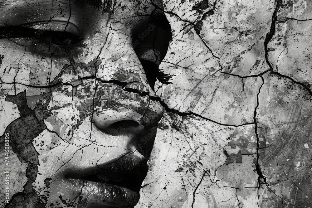 A face overlaid on cracked earth, an evocative image symbolizing human ...