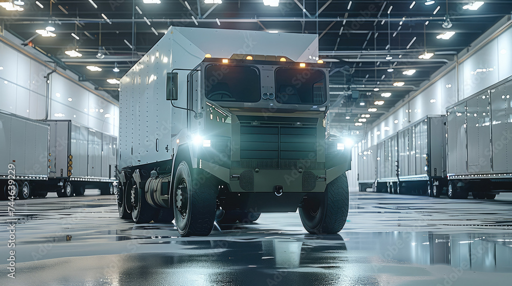 An electric military cargo truck. Generative AI. - obrazy, fototapety, plakaty 