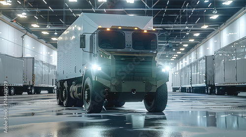 An electric military cargo truck. Generative AI. photo