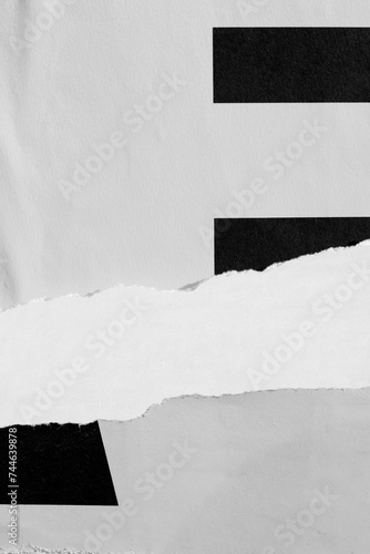 Old ripped torn black and white posters textures backgrounds grunge creased crumpled paper vintage collage placards empty space text	