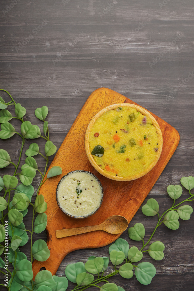 Indian vagetarian breakfast made with Rava or Sooji called rava kichali or sooji kichali or sooji Upma. Also called rava Upma. Made from vegetables and spices.
