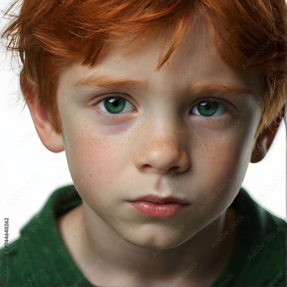 Little boy with red hair and green eyes. Generative AI Little boy with red hair and green eyes. Generative AI
