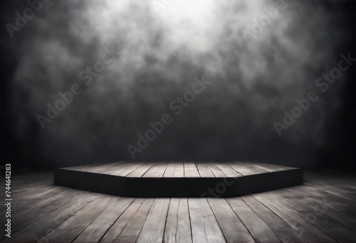 Atmosfera Mistica- Palco con Sfondo Nero Immerso nella Nebbia photo