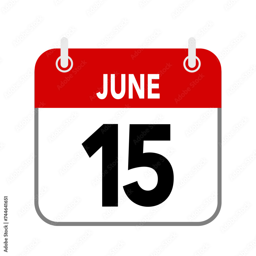 15 June, calendar date icon on white background. 15 June, calendar date icon on white background.