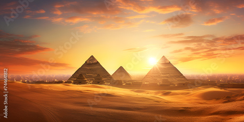 Journey Through Time  Exploring the Mystical Beauty of the Egyptian Pyramids as the Sun Sets on an Ancient Horizon
