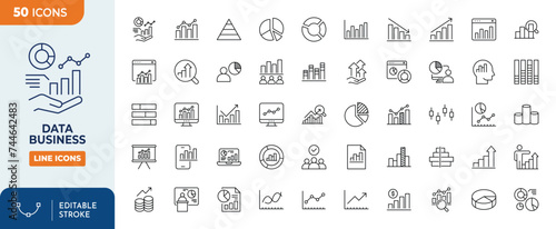 Data Business Line editable icons set. Editable stroke. Vector illustration	