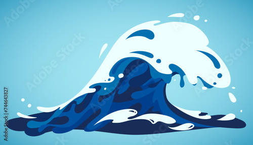 hand drawn ocean wave with foam, drops and splashes, isolated vector illustration