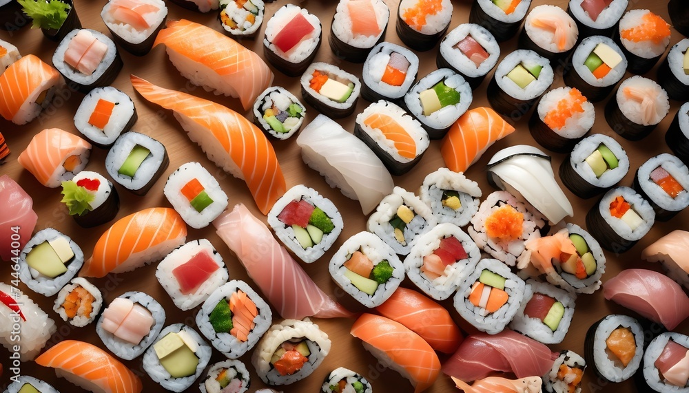 large amount of sushi pieces background large amount of sushi pieces background