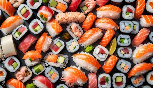 large amount of sushi pieces background