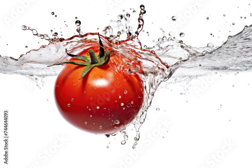 high-speed shot of a ripe tomato making a splash