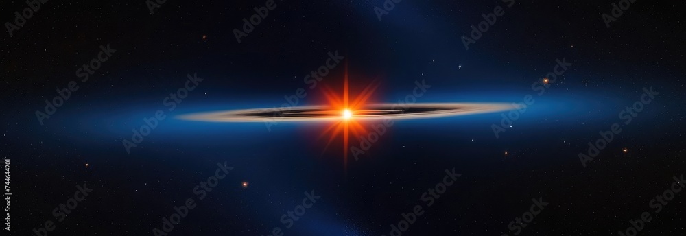 Bright glowing star in center of banner. Starry sky, cosmic background. - obrazy, fototapety, plakaty 