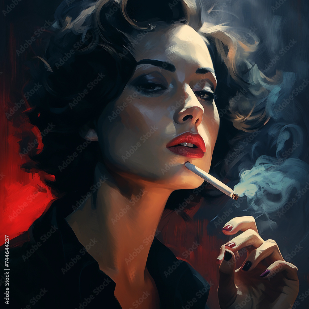 Fototapeta premium Close up image of a woman smoking a cigarette Job ID: 8cfadf7c-6e1e-473d-a3d4-567134d6b58d