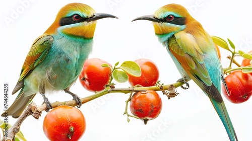 Bee eaters males often fight for the best site to build the nest. These are seriously discussing, generative ai photo