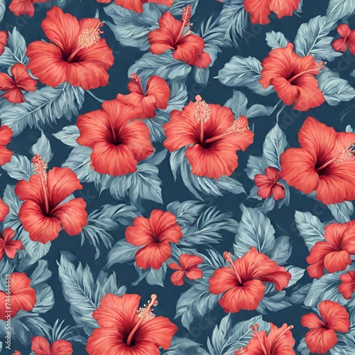 seamless floral pattern. seamless floral background.  Seamless pink hibiscus flower