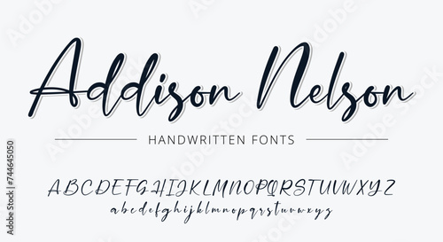 Signature Calligraphy Font Set. Logotype Handwritten Script Brush Font. Vector alphabet letter logo font. Handrawn ABC typography  Lettering. photo