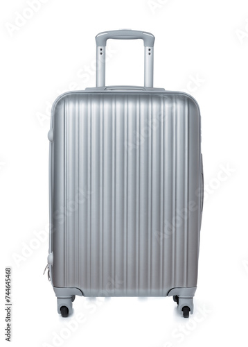 Front view of silver travel suitcase