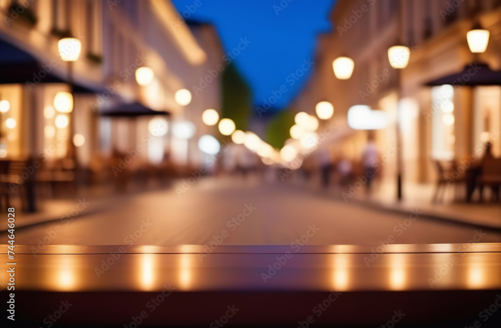 Abstract blur evening city street road lighting bokeh for background. Defocused street scene. Blurred of main street, headlamps. Outdoor busy modern life concept. Suitable for web and magazine layouts