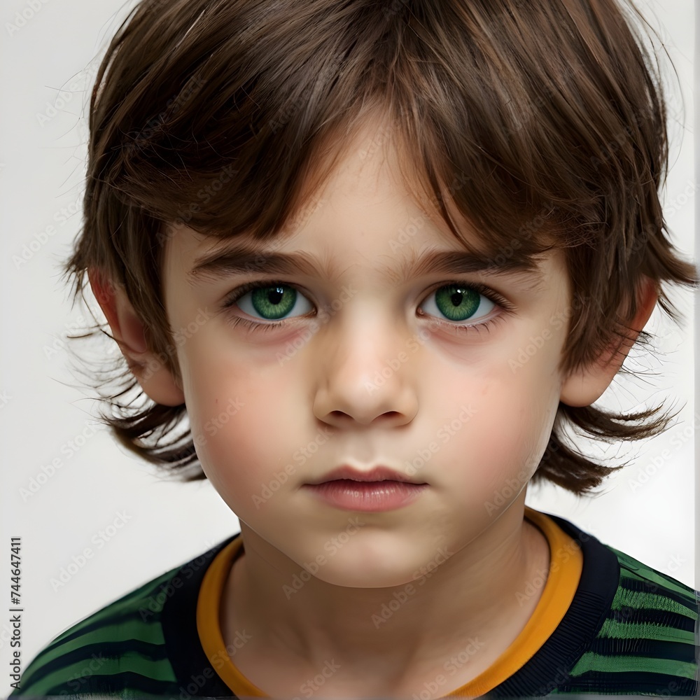 Little boy with brown hair and green eyes. Generative AI Little boy with brown hair and green eyes. Generative AI