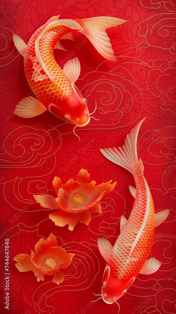 custom made wallpaper toronto digitalkoi carp or koi fish on red Background