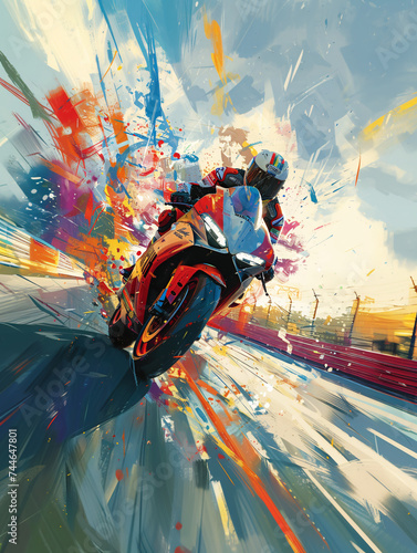 Illustration d'un pilote sur une belle moto sur une route