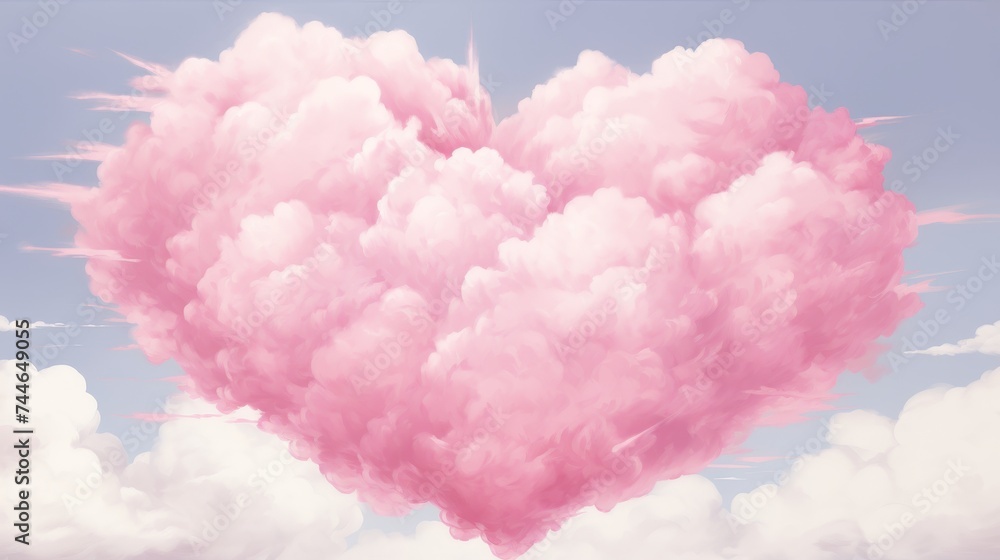 Romantic pink cloud heart shape in dreamy sky background for love and valentine s day concepts