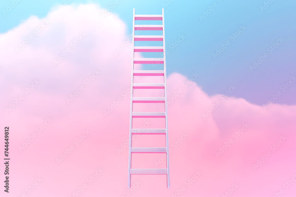 heavens with this surreal pink ladder reaching into the fluffy clouds
