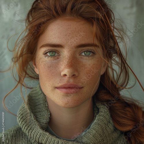 clops up portrait of a young woman with freckles