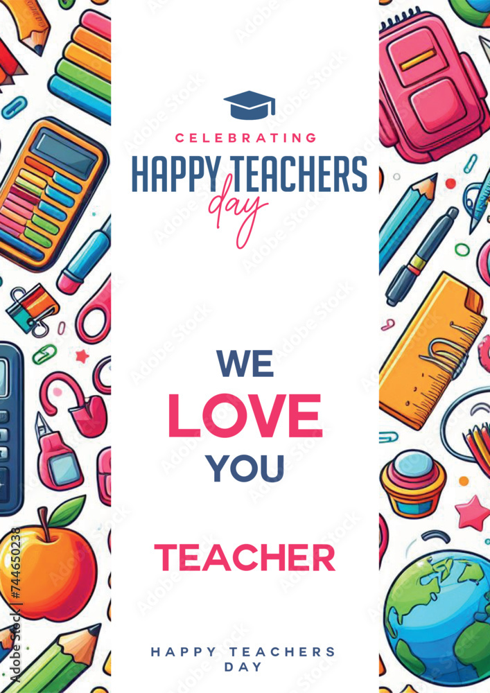 Teacher's Day Celebration Greeting Poster Design.Creative School Classroom Student Education Inspiration Holiday Gift Card.Happy Teaching Learning Knowledge Typography Banner Illustration 