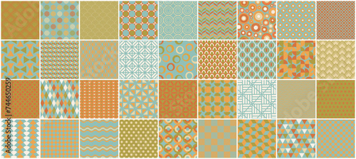 Collection of vector seamless colorful patterns - vintage design. Trendy retro backgrounds, fashion style 60 - 70s. Simple unusual creative prints