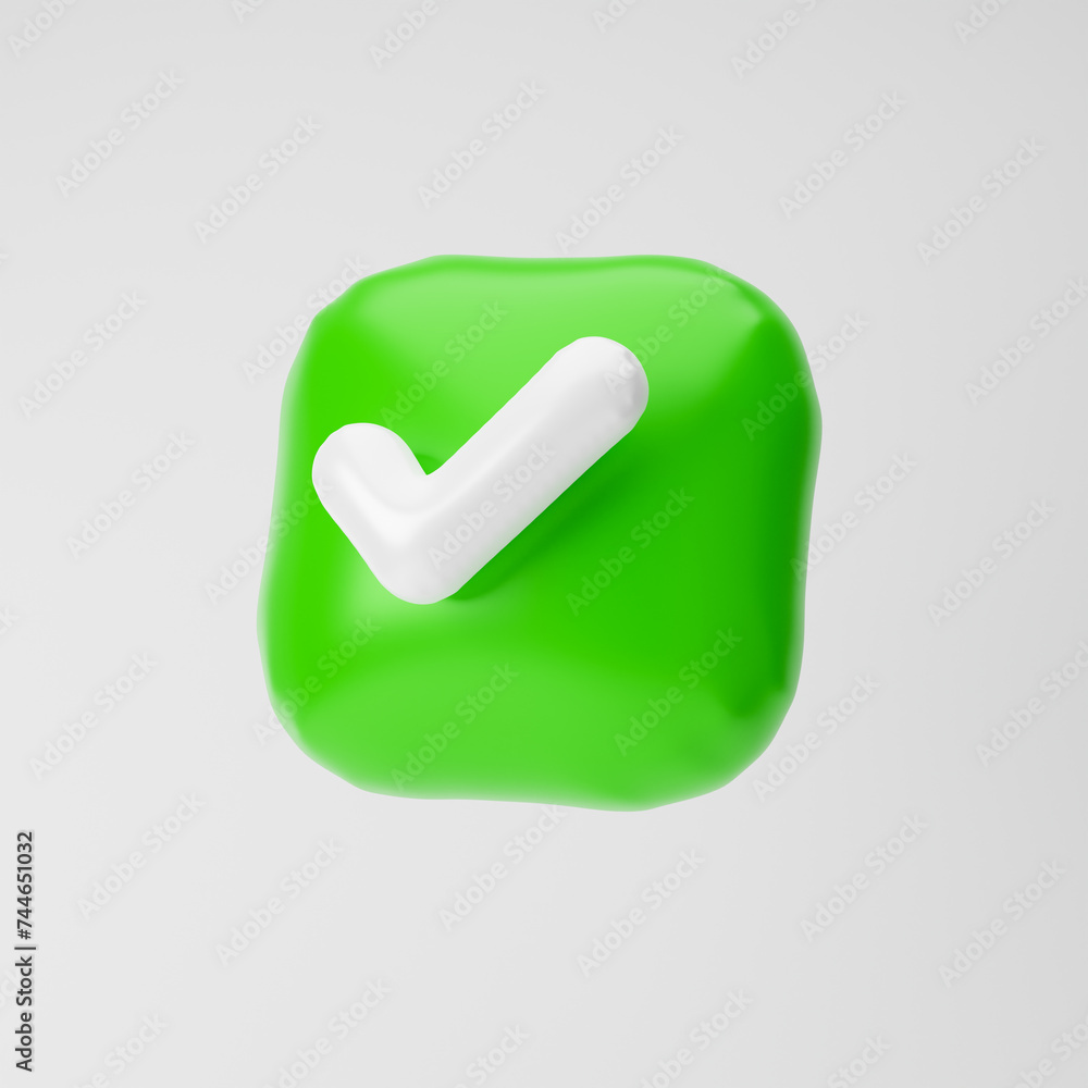 Inflated check mark icon isolated over white background. 3D rendering. Inflated check mark icon isolated over white background. 3D rendering.