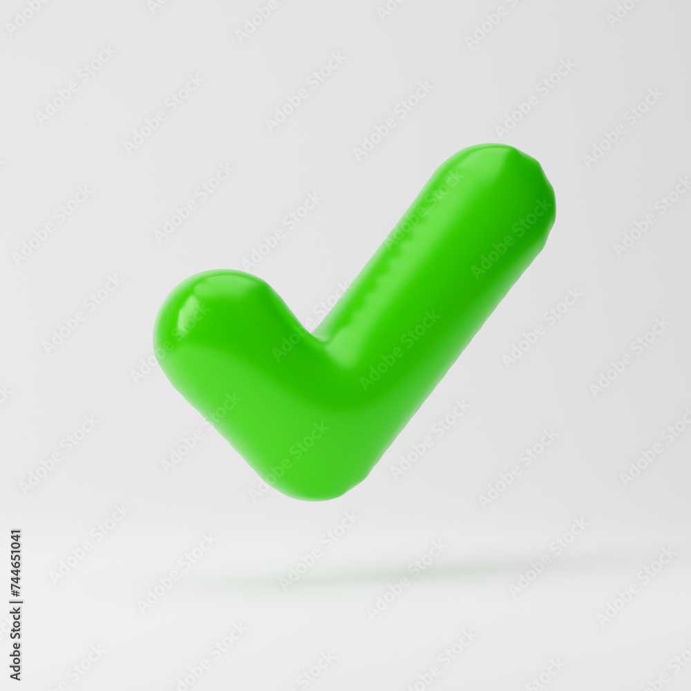 Inflated check mark icon isolated over white background. 3D rendering. Inflated check mark icon isolated over white background. 3D rendering.