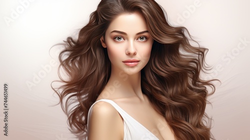 Beautiful young woman with glowing skin Has a luxurious aura blonde brown hair Suitable for medical spa website banner. on a white background This makes it ideal for promoting medical spas.