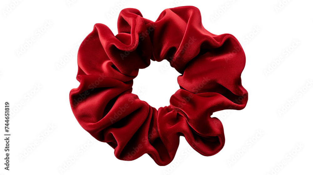 Naklejka premium A red silk scrunchie, isolated on a transparent background.