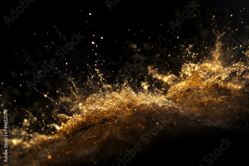 Captivating swirl of golden particles floating in the air, creating a magical bokeh