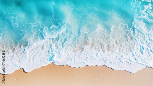 Tranquil aerial view capturing the serenity of gentle waves on the seashore in close up photography